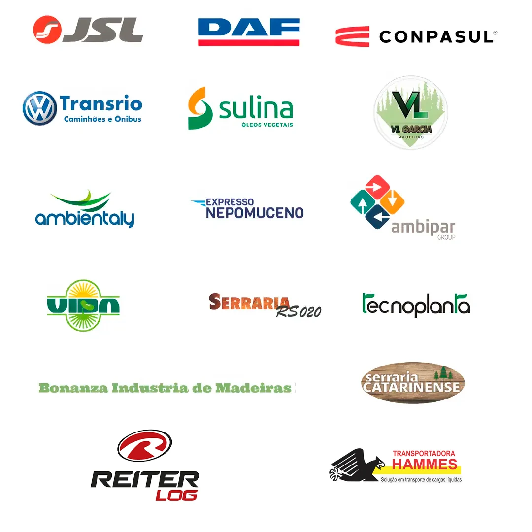 Logos dos principais clientes atendidos pela Krigger Implementos